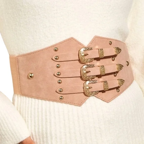 Pale Pink Triple Buckle Corset Belt